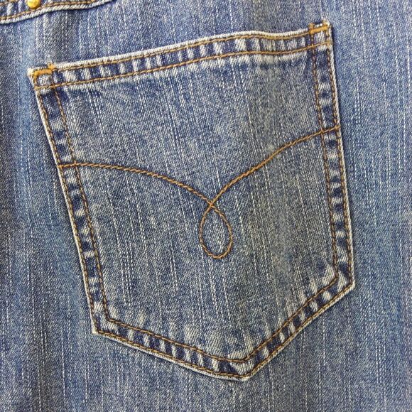 French Cuff blue denim maxi skirt with front split studs and rhinestones - Picture 10 of 12